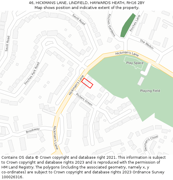 46, HICKMANS LANE, LINDFIELD, HAYWARDS HEATH, RH16 2BY: Location map and indicative extent of plot