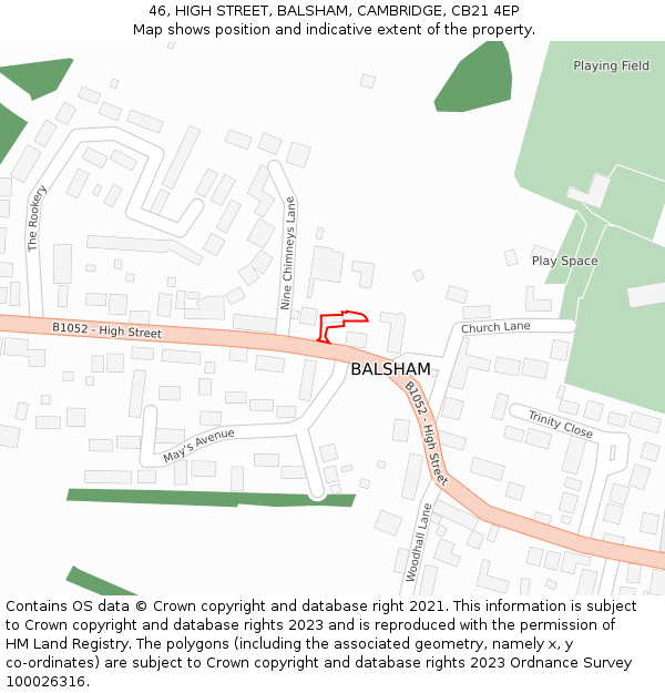 46, HIGH STREET, BALSHAM, CAMBRIDGE, CB21 4EP: Location map and indicative extent of plot