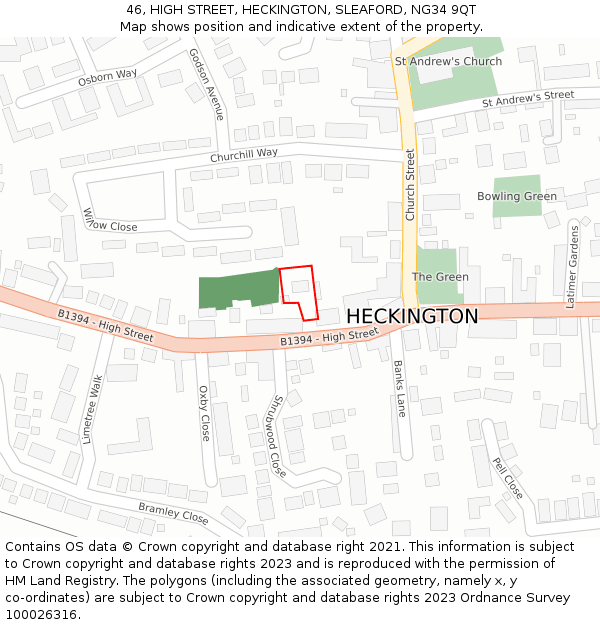 46, HIGH STREET, HECKINGTON, SLEAFORD, NG34 9QT: Location map and indicative extent of plot