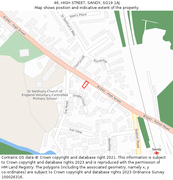 46, HIGH STREET, SANDY, SG19 1AJ: Location map and indicative extent of plot