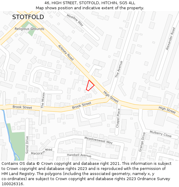 46, HIGH STREET, STOTFOLD, HITCHIN, SG5 4LL: Location map and indicative extent of plot