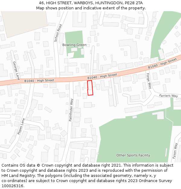 46, HIGH STREET, WARBOYS, HUNTINGDON, PE28 2TA: Location map and indicative extent of plot