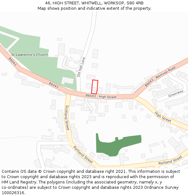 46, HIGH STREET, WHITWELL, WORKSOP, S80 4RB: Location map and indicative extent of plot