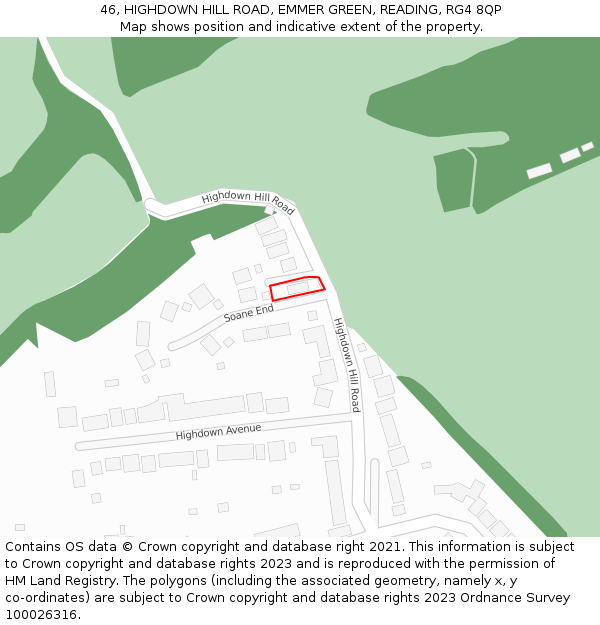 46, HIGHDOWN HILL ROAD, EMMER GREEN, READING, RG4 8QP: Location map and indicative extent of plot