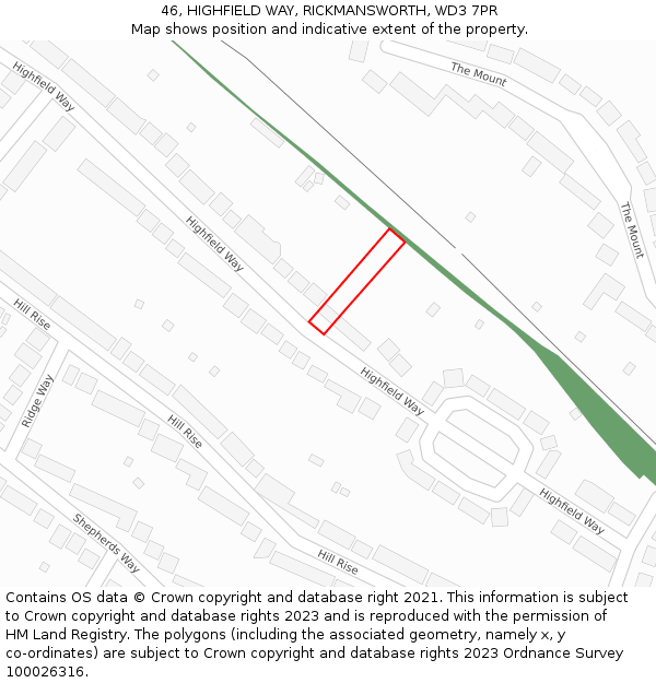 46, HIGHFIELD WAY, RICKMANSWORTH, WD3 7PR: Location map and indicative extent of plot