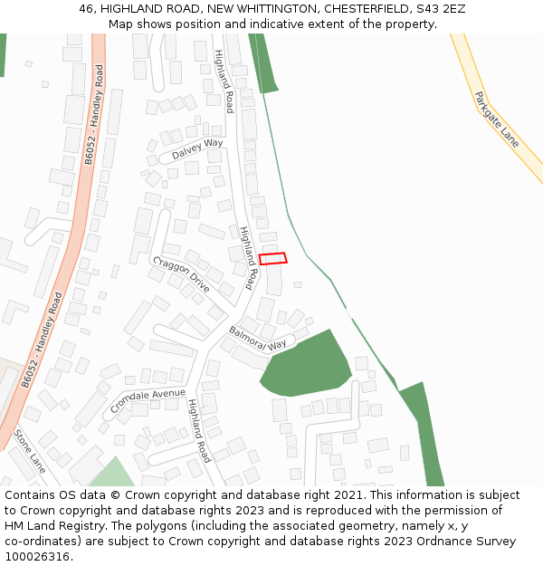 46, HIGHLAND ROAD, NEW WHITTINGTON, CHESTERFIELD, S43 2EZ: Location map and indicative extent of plot