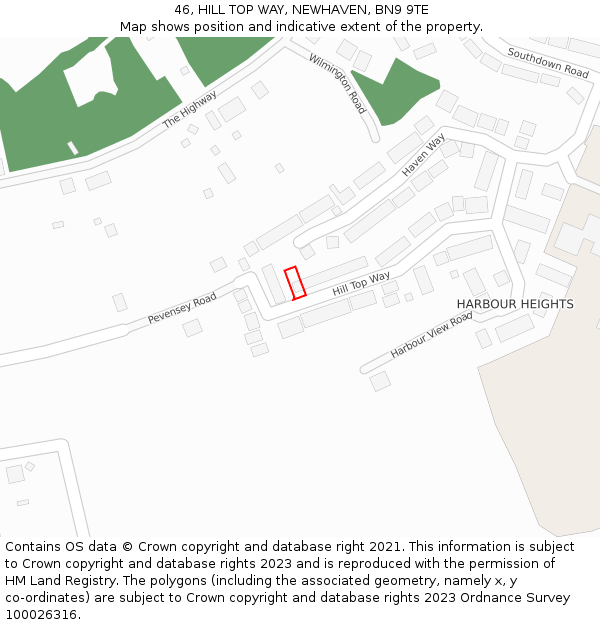 46, HILL TOP WAY, NEWHAVEN, BN9 9TE: Location map and indicative extent of plot