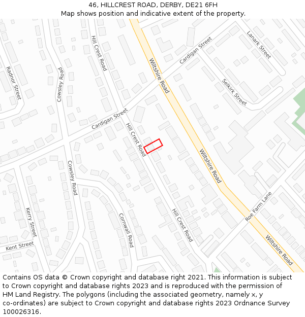46, HILLCREST ROAD, DERBY, DE21 6FH: Location map and indicative extent of plot