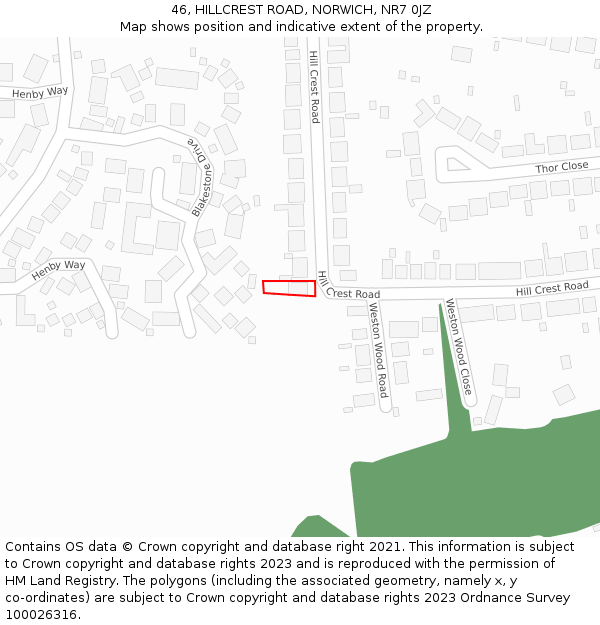 46, HILLCREST ROAD, NORWICH, NR7 0JZ: Location map and indicative extent of plot