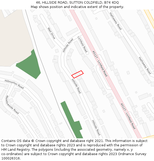 46, HILLSIDE ROAD, SUTTON COLDFIELD, B74 4DQ: Location map and indicative extent of plot