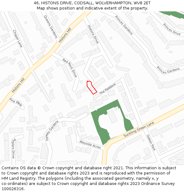 46, HISTONS DRIVE, CODSALL, WOLVERHAMPTON, WV8 2ET: Location map and indicative extent of plot