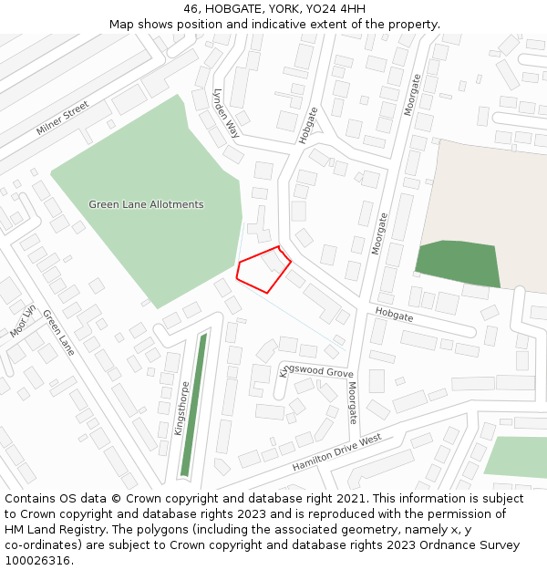 46, HOBGATE, YORK, YO24 4HH: Location map and indicative extent of plot