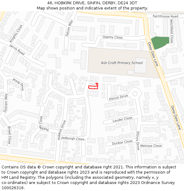46, HOBKIRK DRIVE, SINFIN, DERBY, DE24 3DT: Location map and indicative extent of plot