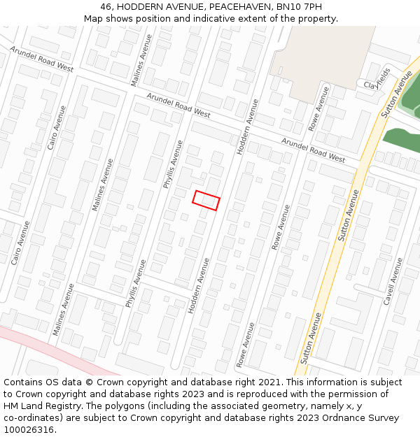 46, HODDERN AVENUE, PEACEHAVEN, BN10 7PH: Location map and indicative extent of plot