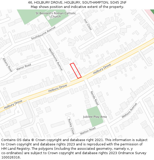 46, HOLBURY DROVE, HOLBURY, SOUTHAMPTON, SO45 2NF: Location map and indicative extent of plot