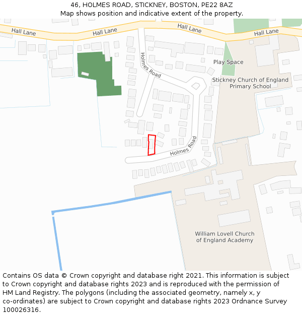 46, HOLMES ROAD, STICKNEY, BOSTON, PE22 8AZ: Location map and indicative extent of plot