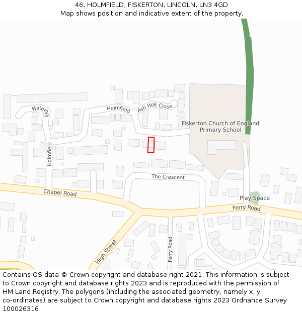 46, HOLMFIELD, FISKERTON, LINCOLN, LN3 4GD: Location map and indicative extent of plot