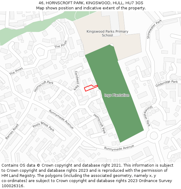 46, HORNSCROFT PARK, KINGSWOOD, HULL, HU7 3GS: Location map and indicative extent of plot