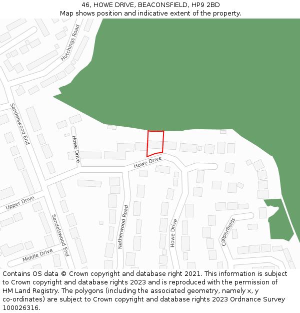 46, HOWE DRIVE, BEACONSFIELD, HP9 2BD: Location map and indicative extent of plot