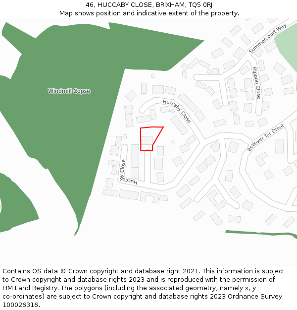 46, HUCCABY CLOSE, BRIXHAM, TQ5 0RJ: Location map and indicative extent of plot