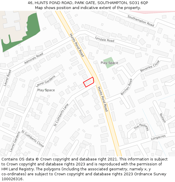 46, HUNTS POND ROAD, PARK GATE, SOUTHAMPTON, SO31 6QP: Location map and indicative extent of plot