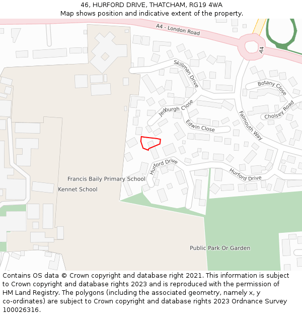 46, HURFORD DRIVE, THATCHAM, RG19 4WA: Location map and indicative extent of plot