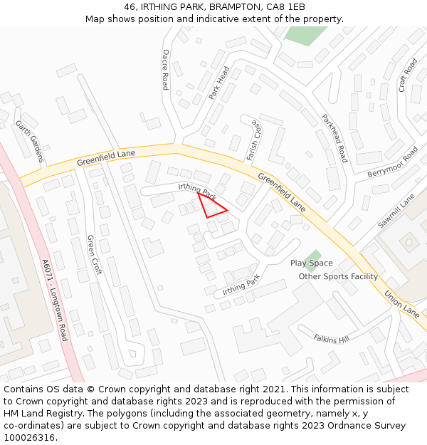 46, IRTHING PARK, BRAMPTON, CA8 1EB: Location map and indicative extent of plot