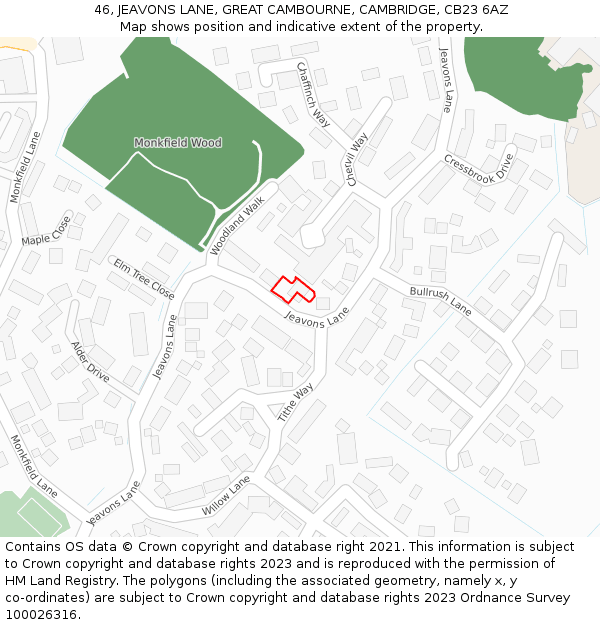 46, JEAVONS LANE, GREAT CAMBOURNE, CAMBRIDGE, CB23 6AZ: Location map and indicative extent of plot