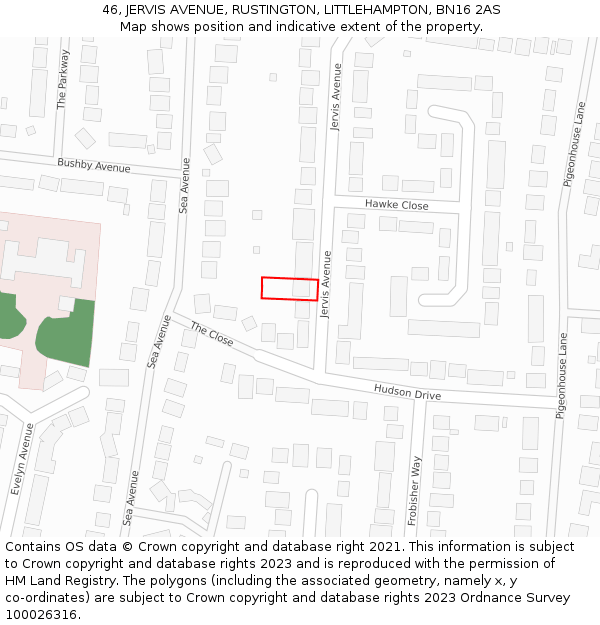 46, JERVIS AVENUE, RUSTINGTON, LITTLEHAMPTON, BN16 2AS: Location map and indicative extent of plot