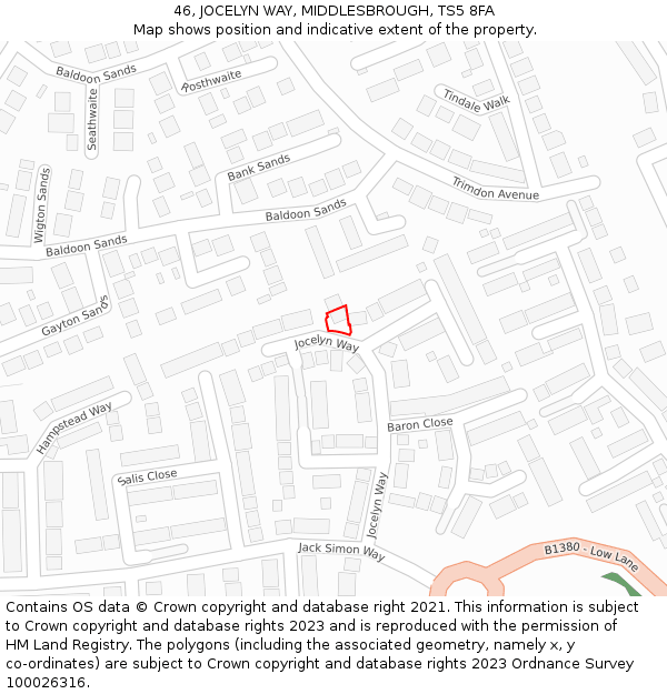 46, JOCELYN WAY, MIDDLESBROUGH, TS5 8FA: Location map and indicative extent of plot
