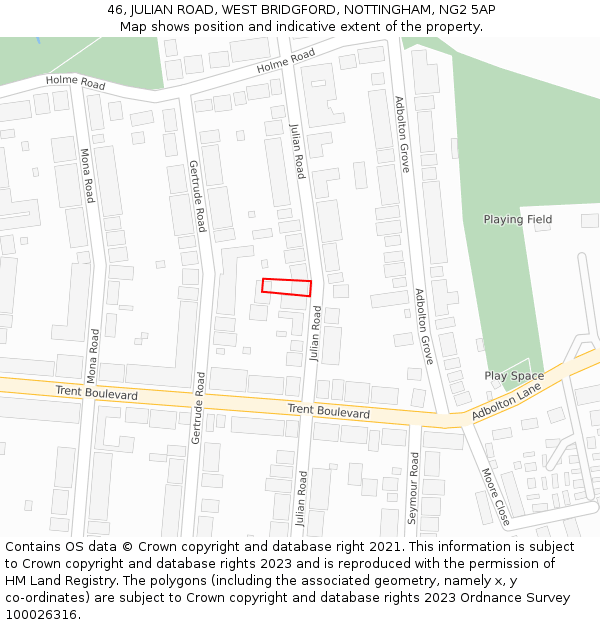 46, JULIAN ROAD, WEST BRIDGFORD, NOTTINGHAM, NG2 5AP: Location map and indicative extent of plot