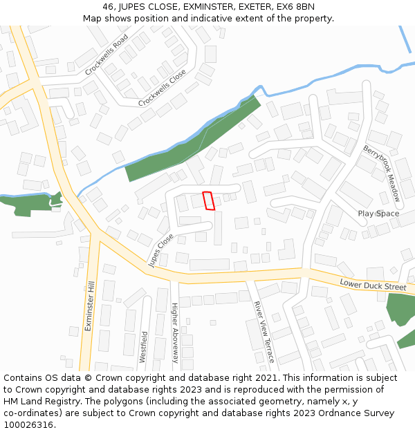 46, JUPES CLOSE, EXMINSTER, EXETER, EX6 8BN: Location map and indicative extent of plot