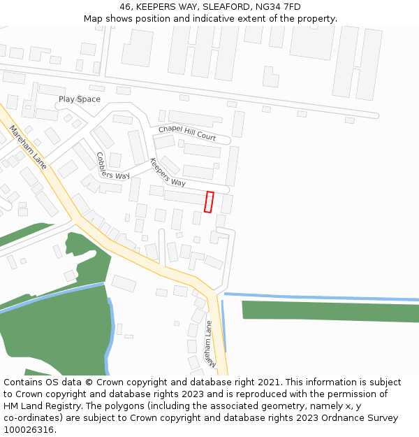 46, KEEPERS WAY, SLEAFORD, NG34 7FD: Location map and indicative extent of plot