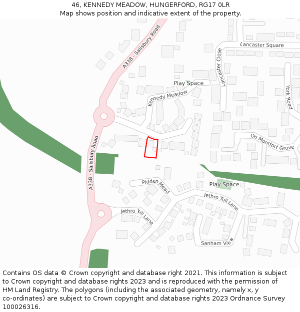 46, KENNEDY MEADOW, HUNGERFORD, RG17 0LR: Location map and indicative extent of plot