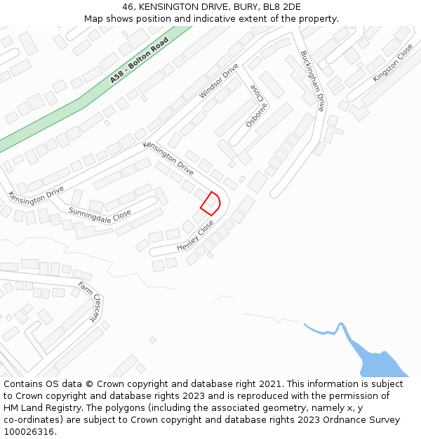 46, KENSINGTON DRIVE, BURY, BL8 2DE: Location map and indicative extent of plot