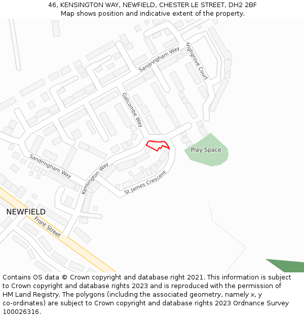 46, KENSINGTON WAY, NEWFIELD, CHESTER LE STREET, DH2 2BF: Location map and indicative extent of plot