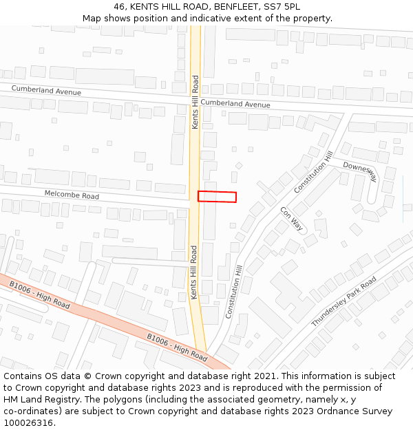 46, KENTS HILL ROAD, BENFLEET, SS7 5PL: Location map and indicative extent of plot