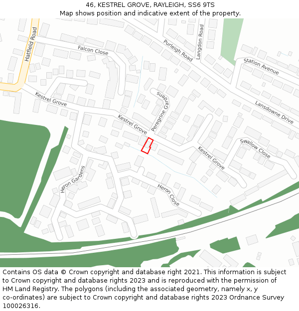 46, KESTREL GROVE, RAYLEIGH, SS6 9TS: Location map and indicative extent of plot