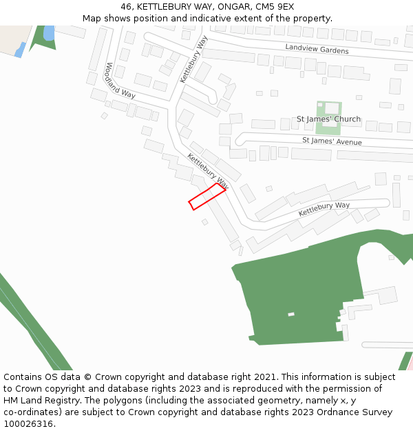 46, KETTLEBURY WAY, ONGAR, CM5 9EX: Location map and indicative extent of plot