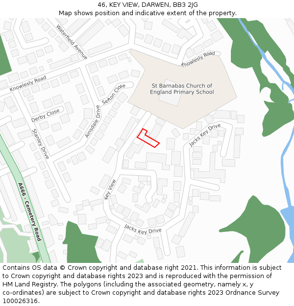 46, KEY VIEW, DARWEN, BB3 2JG: Location map and indicative extent of plot