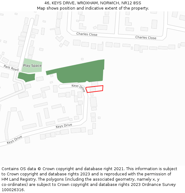 46, KEYS DRIVE, WROXHAM, NORWICH, NR12 8SS: Location map and indicative extent of plot