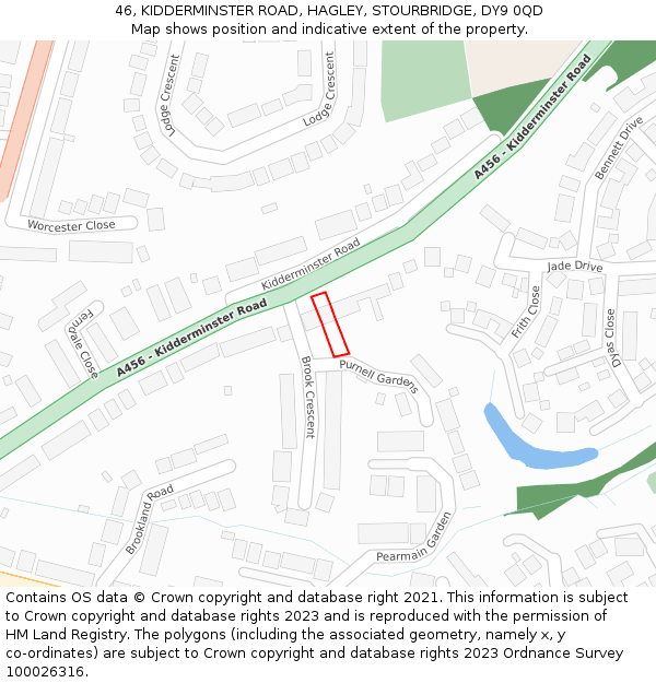 46, KIDDERMINSTER ROAD, HAGLEY, STOURBRIDGE, DY9 0QD: Location map and indicative extent of plot