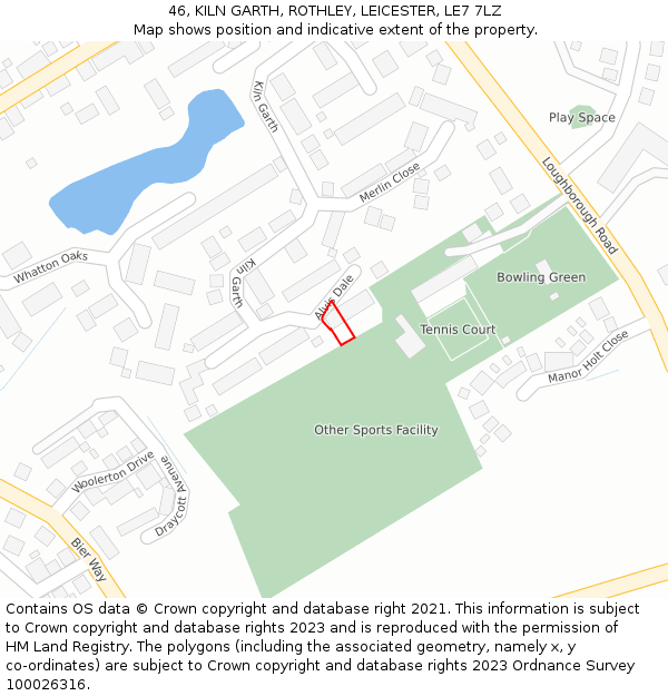 46, KILN GARTH, ROTHLEY, LEICESTER, LE7 7LZ: Location map and indicative extent of plot