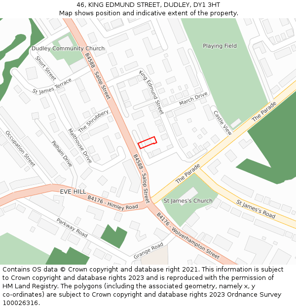 46, KING EDMUND STREET, DUDLEY, DY1 3HT: Location map and indicative extent of plot