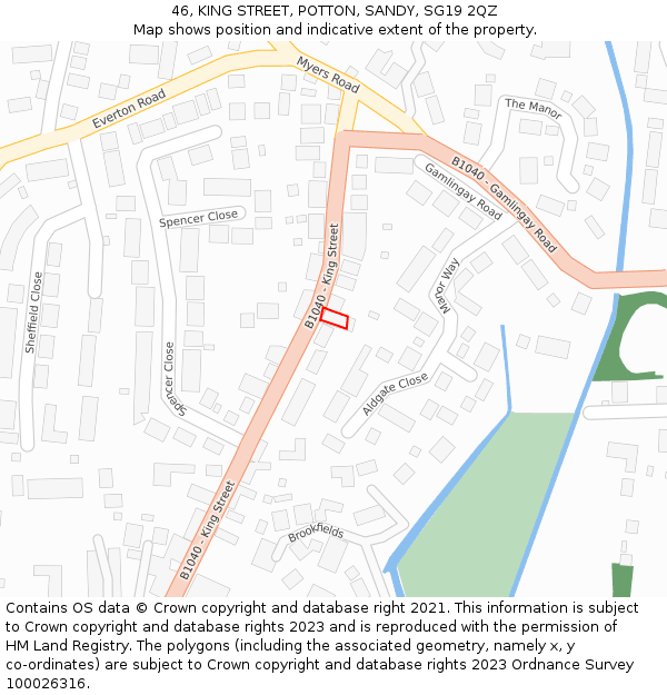 46, KING STREET, POTTON, SANDY, SG19 2QZ: Location map and indicative extent of plot