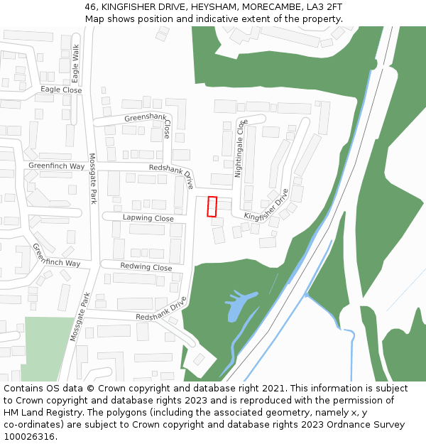 46, KINGFISHER DRIVE, HEYSHAM, MORECAMBE, LA3 2FT: Location map and indicative extent of plot