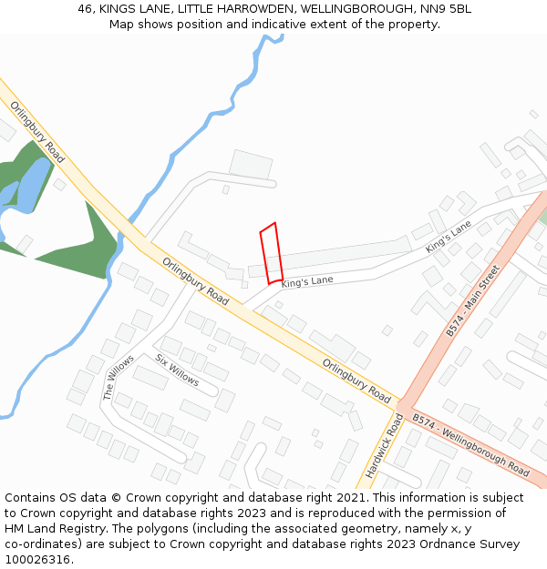 46, KINGS LANE, LITTLE HARROWDEN, WELLINGBOROUGH, NN9 5BL: Location map and indicative extent of plot