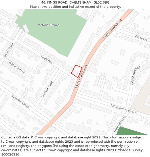 46, KINGS ROAD, CHELTENHAM, GL52 6BG: Location map and indicative extent of plot