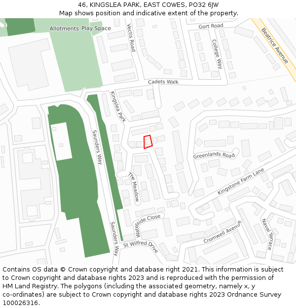 46, KINGSLEA PARK, EAST COWES, PO32 6JW: Location map and indicative extent of plot