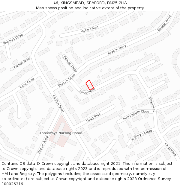 46, KINGSMEAD, SEAFORD, BN25 2HA: Location map and indicative extent of plot